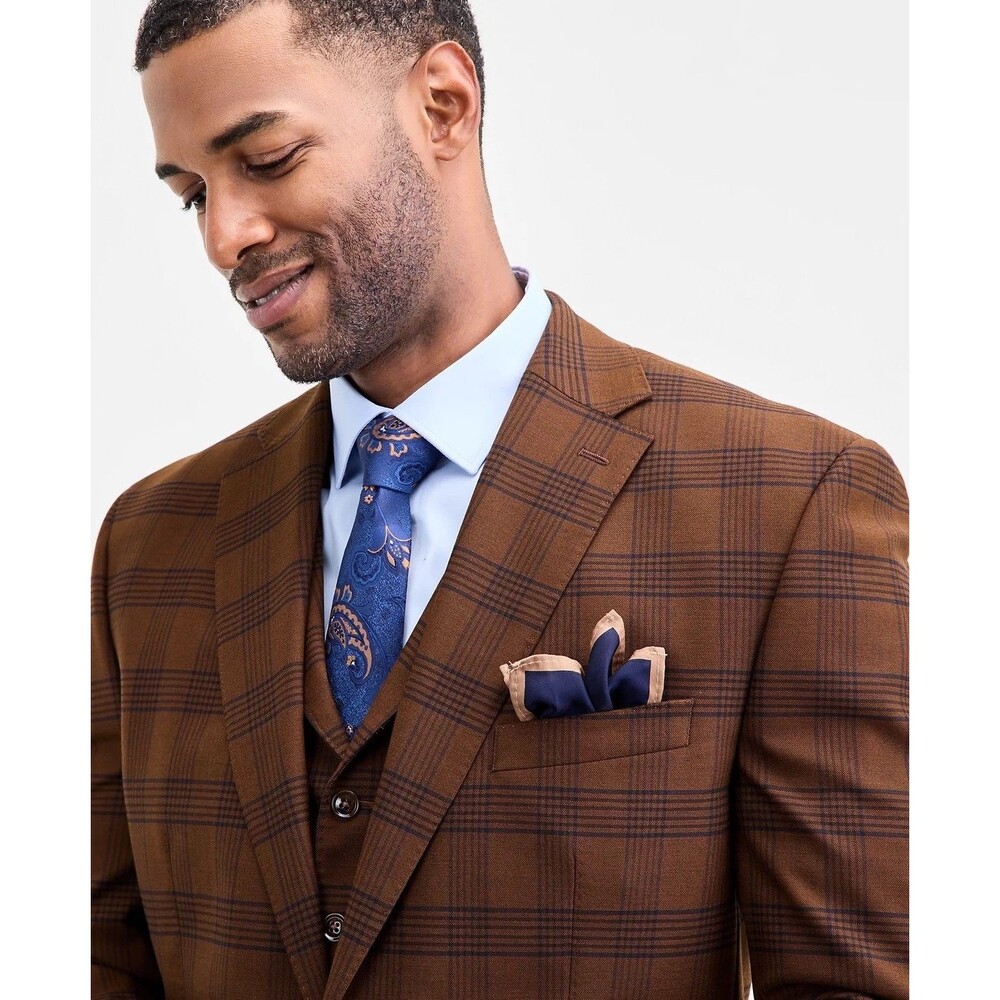 $360 NEW TAYION MENS 46R BROWN/NAVY PLAID SOFT BLAZER SPORT COAT SUIT JACKET